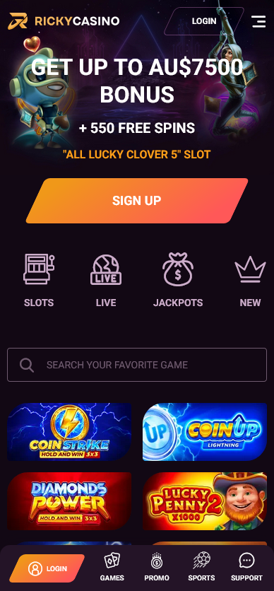 Ricky Casino mobile app interface
